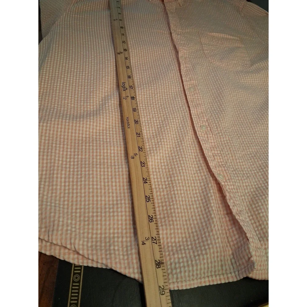J. Crew Mens XL Slim Fit Organic Cotton Seersucker Gingham Shirt Orange White